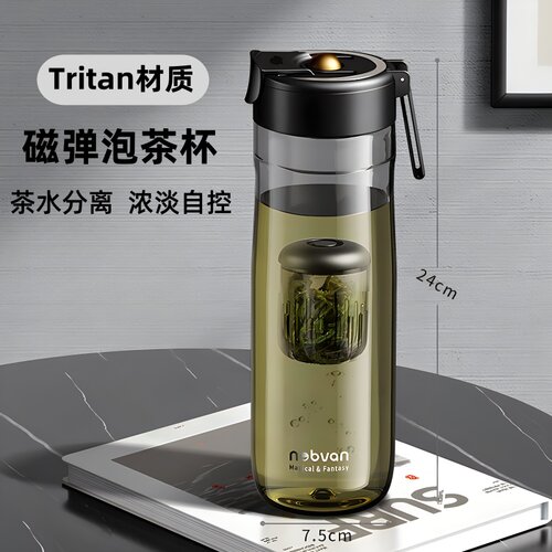 茶水分离泡茶杯一键弹射茶仓塑料