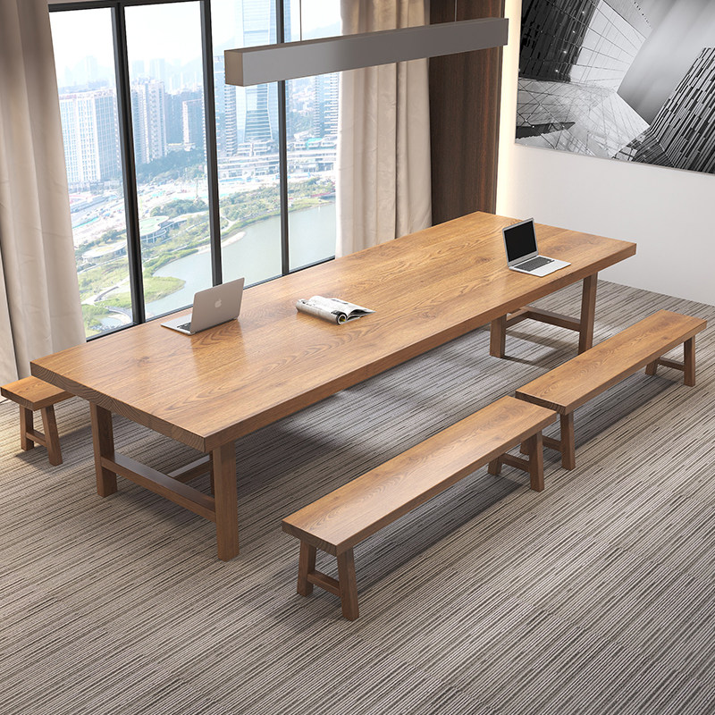 实木会议桌长桌简约现代大型十人办公桌椅组合长条桌子工作台定做