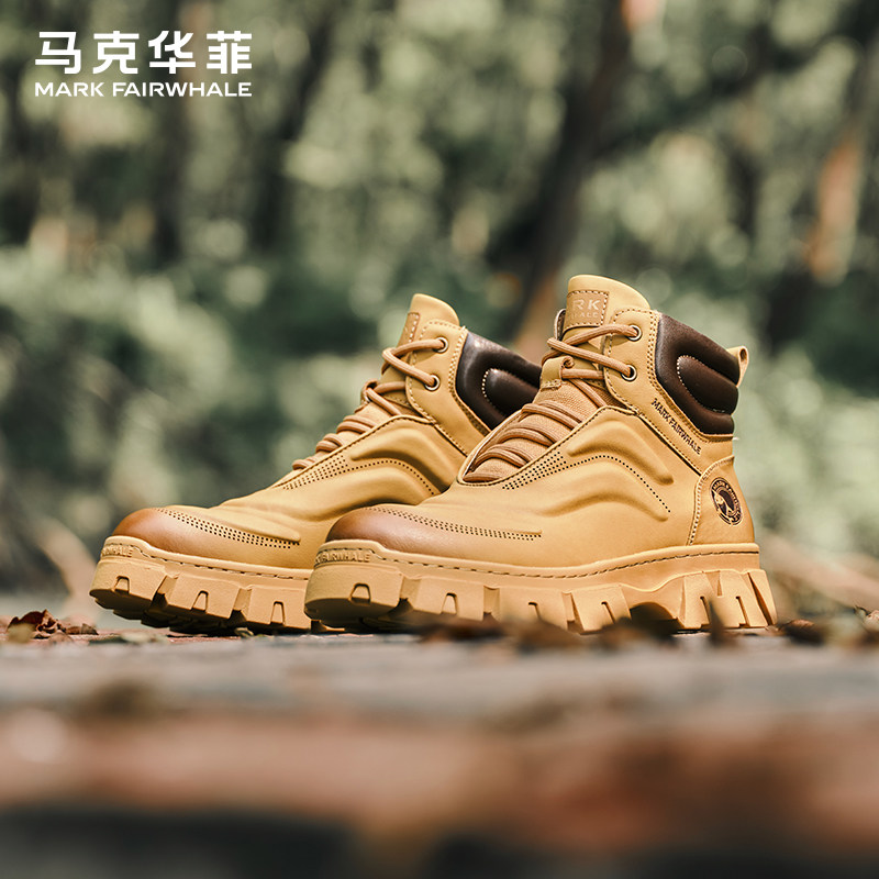 马克华菲马丁靴男款夏季保暖加绒棉鞋男士高帮工装靴子英伦风皮靴