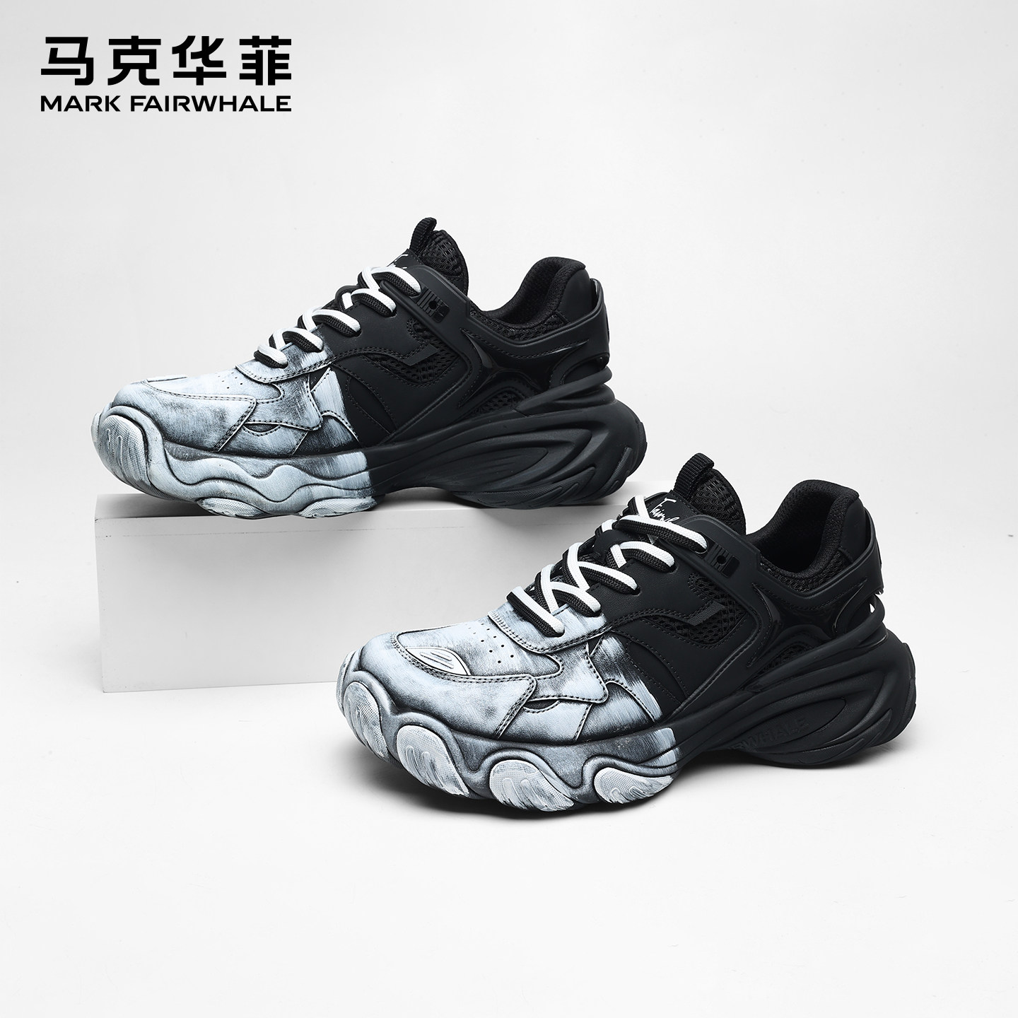 马克华菲时尚男鞋2025年冬季新款潮流拼色厚底增高舒适软弹老爹鞋