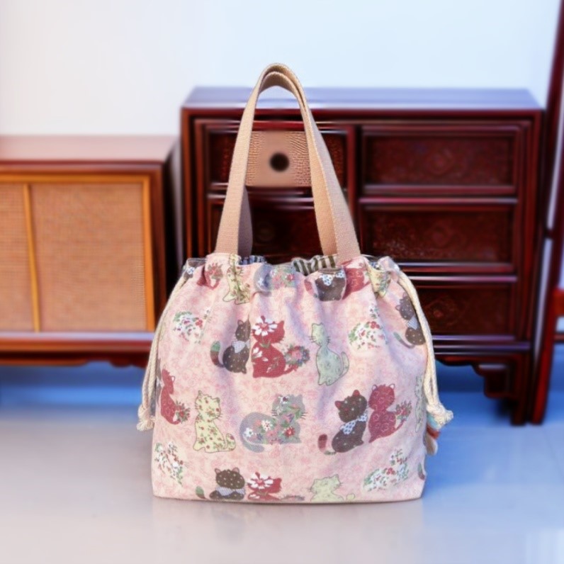 精致小布袋日式可爱手提包便当袋帆布包包饭盒袋午餐包抽绳手拎