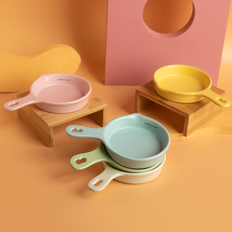 韩国宠物陶瓷BD平底锅防黑下巴ins猫咪狗狗可爱大口径食盆水碗架