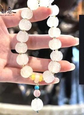 琉璃白冰莲花手串盐源玛瑙手炼文创甜美超仙小红书新中式