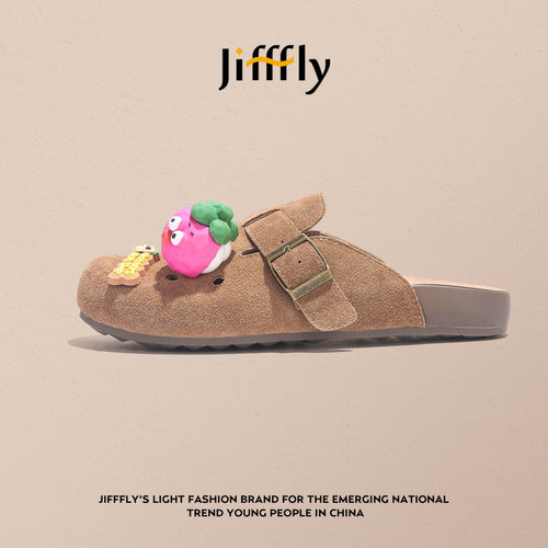 Jifffly复古勃肯鞋女2025夏季新款懒人一脚蹬外穿厚底半包拖鞋