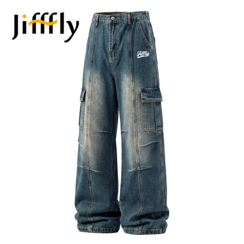 Jifffly直筒工装牛仔裤男款美式复古宽松显瘦显高休闲百搭阔腿裤