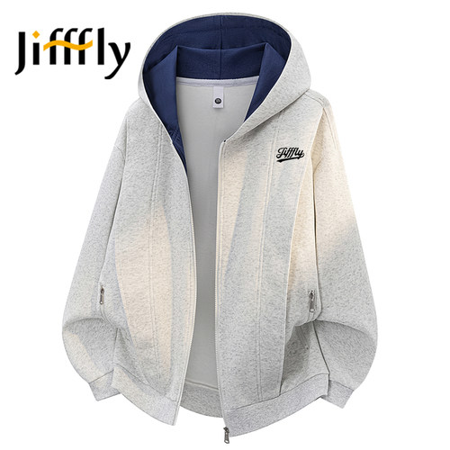 Jifffly美式重磅连帽开衫外套男士春秋季新款卫衣宽松舒适百搭