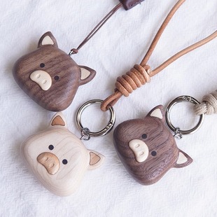木头恰恰 刻字 可爱猪猪挂件包挂饰品情侣礼物原木软萌猪头钥匙扣