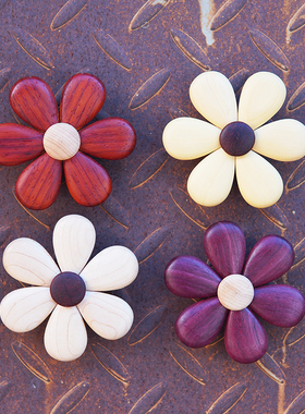 原木手作花朵旋转创意摆件