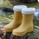 户外雨鞋 浩佩时尚 厚底中筒雨靴女固定加绒保暖防水防滑束口胶鞋