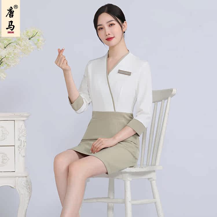 美容院美容师工作服女连衣裙中式养生馆spa足浴足疗技师时尚制服