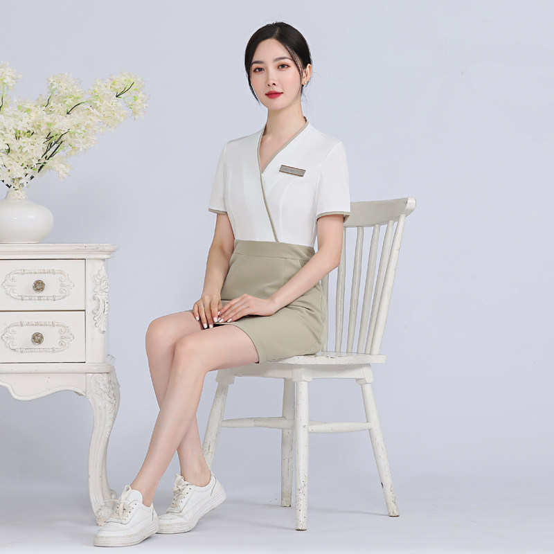 美容院美容师工作服女高端足浴夏季皮肤管理养生馆SPA透气连衣裙