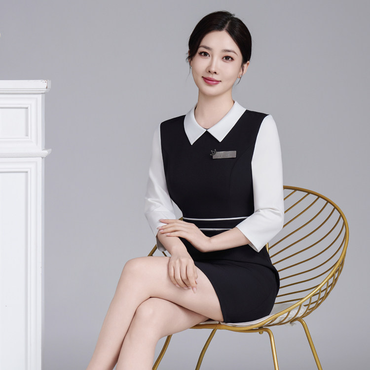 美容师工作服女薄款高端美容院修身高级美甲接待前台顾问连衣裙夏图片