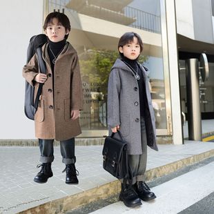 2025新款秋冬季韩版呢子大衣男孩儿童加厚毛呢外套中大男童洋气潮