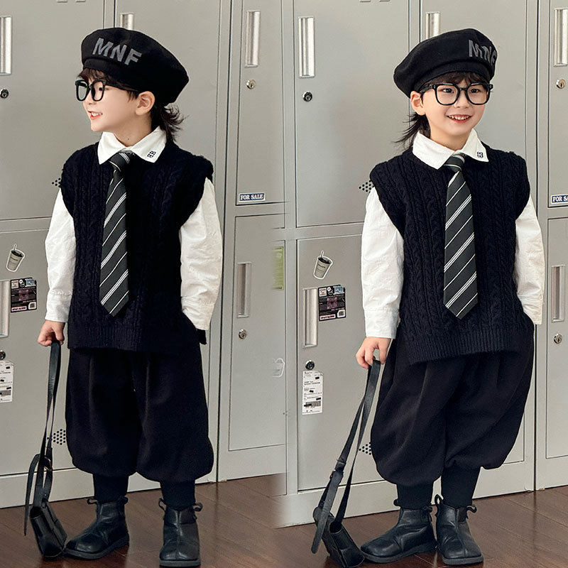 学院风男童秋冬西装套装2025新款潮帅气时髦儿童衣服洋气男孩童装