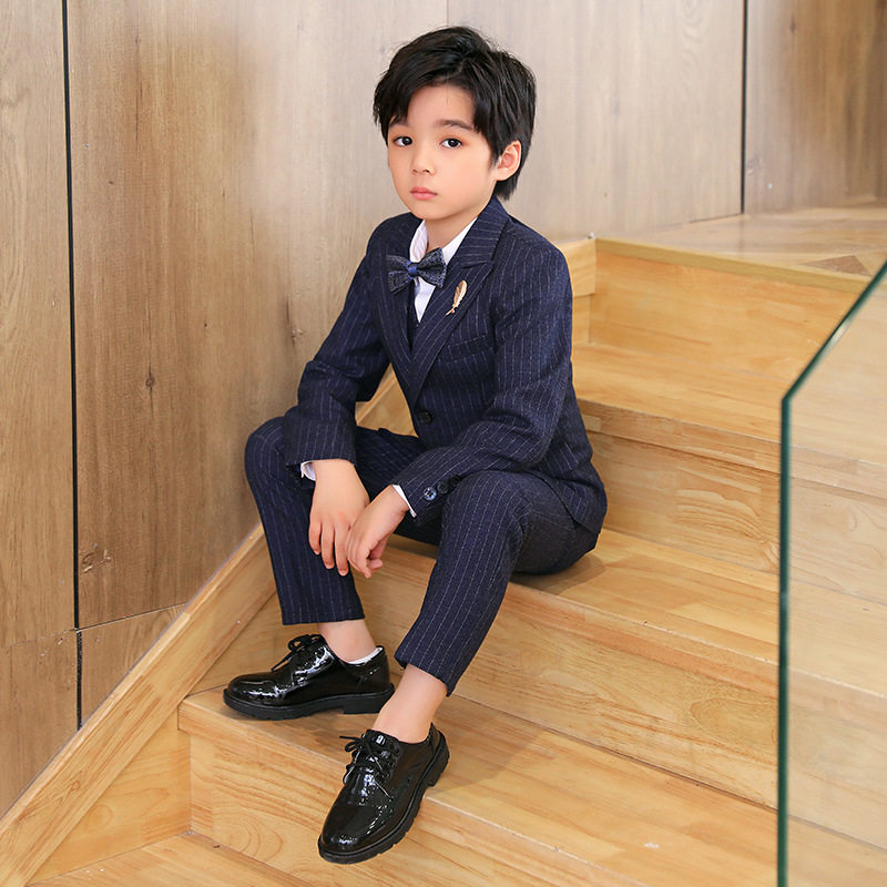 儿童西装春秋新款韩版条纹西服三件套男童主持人正装演出礼服套装