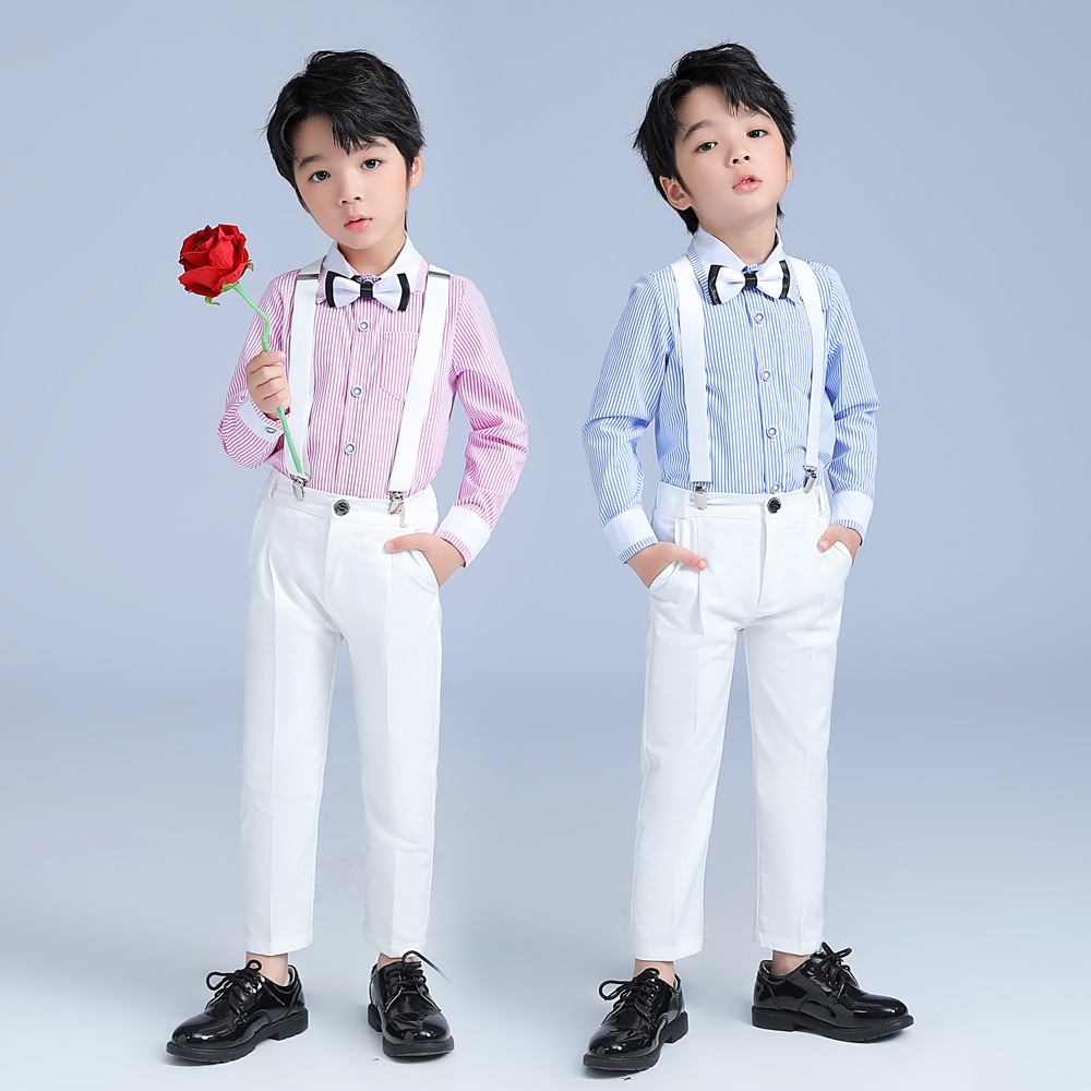 男童礼服2025春夏新款长袖背带裤套装儿童钢琴主持人演讲演出服潮