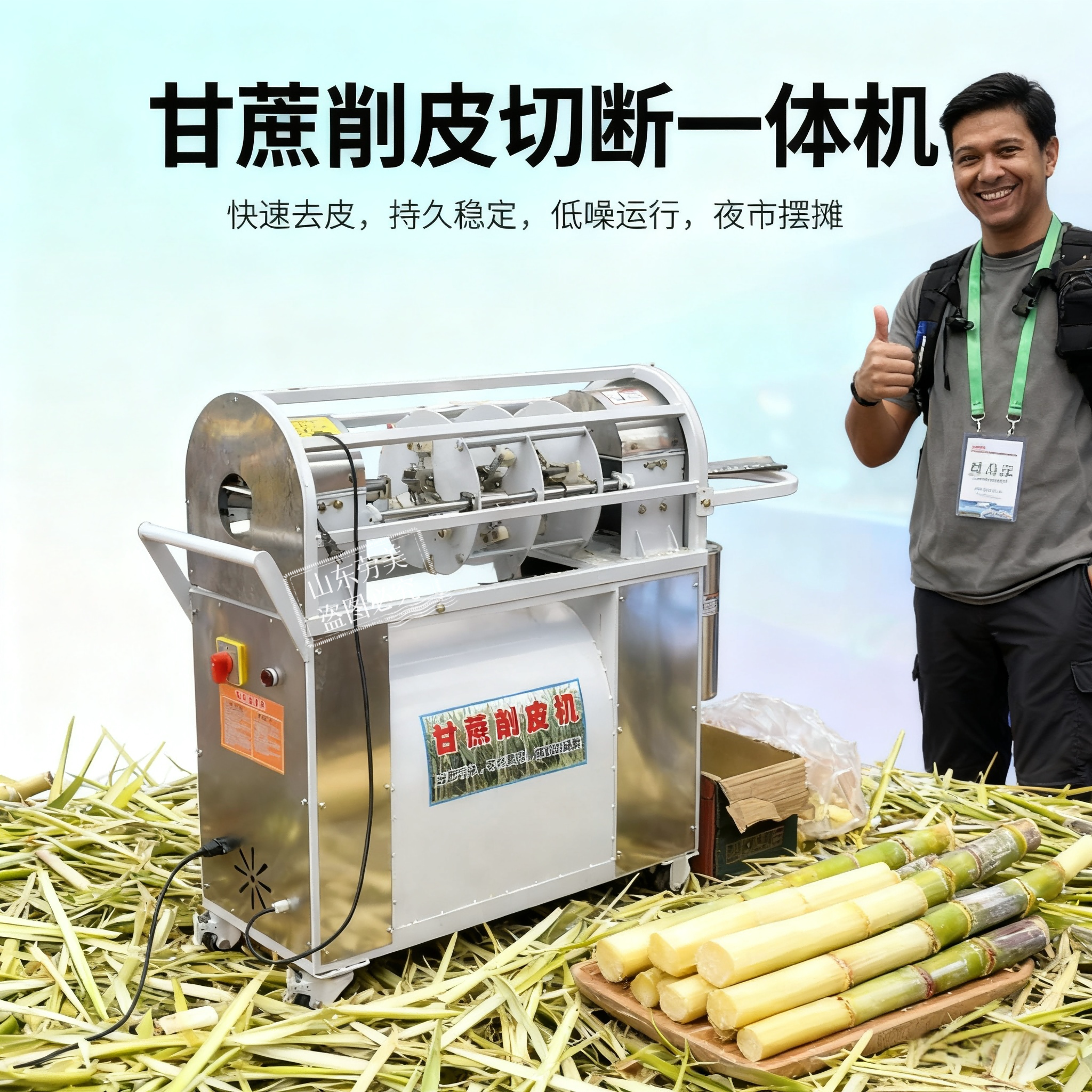 全自动商用甘蔗去皮切段一体机