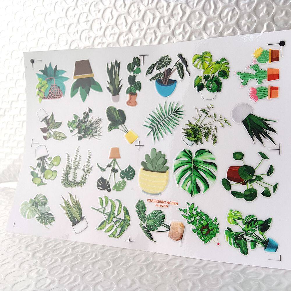 卡通绿色植物镂空立体防水笔牙刷水杯装饰贴纸UV转印贴水晶标定制
