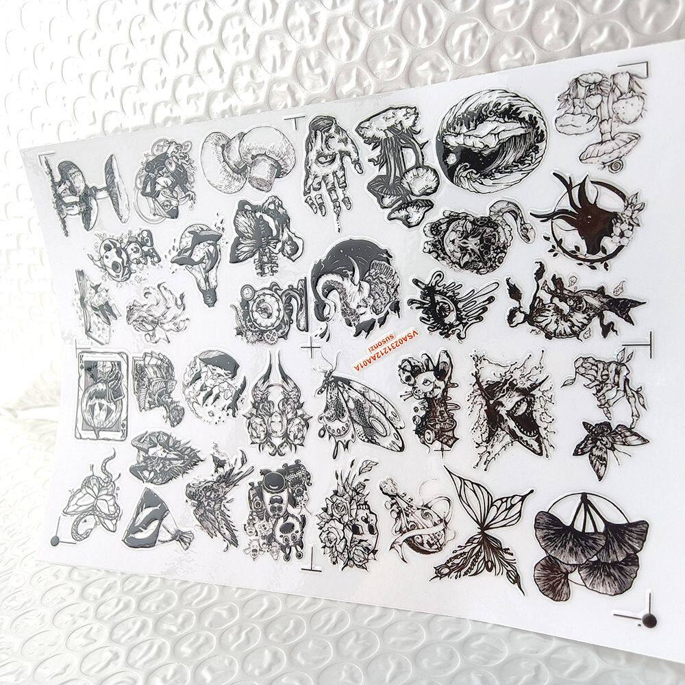 黑白艺术装饰画镂空立体防水手帐电动牙刷贴纸UV转印贴水晶标定制