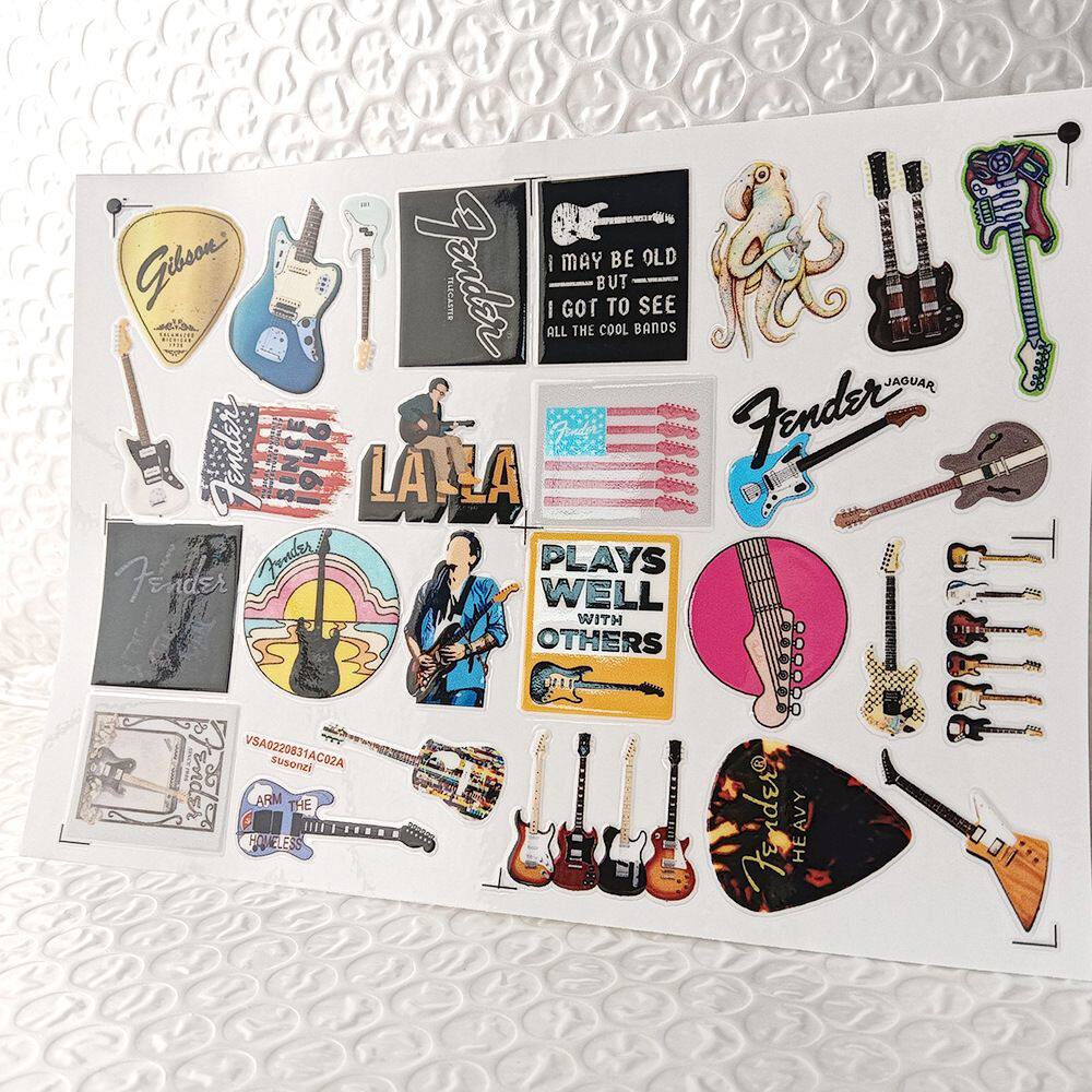 卡通乐器吉他镂空立体防水笔牙刷水杯装饰贴纸UV转印贴水晶标定制