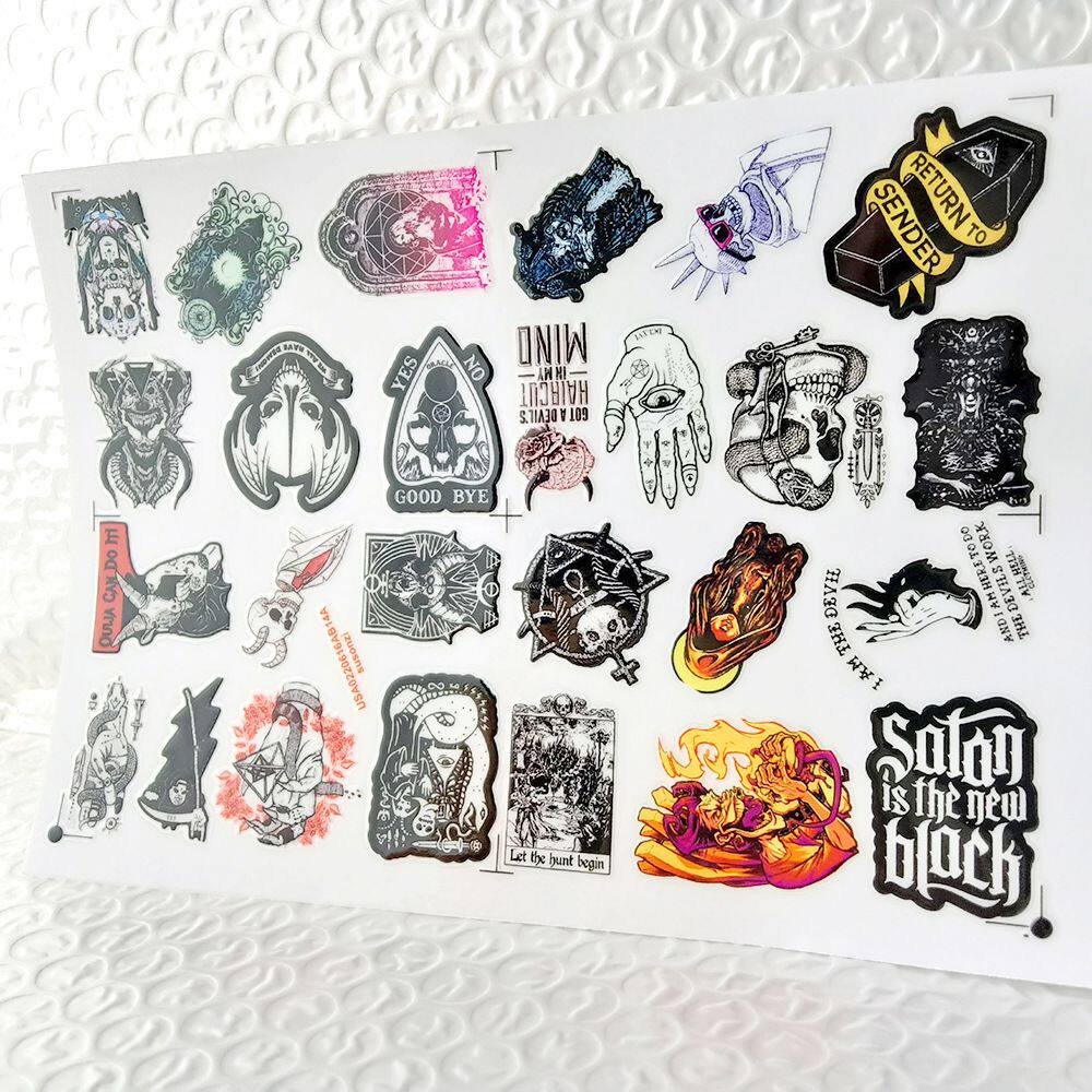 哥特恶魔镂空立体防水手帐笔贴保温水杯装饰UV转印贴纸水晶标定制