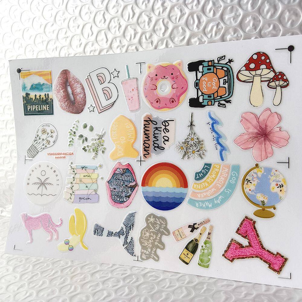 小清新涂鸦镂空立体防水电动牙刷水杯装饰贴纸UV转印贴水晶标定制