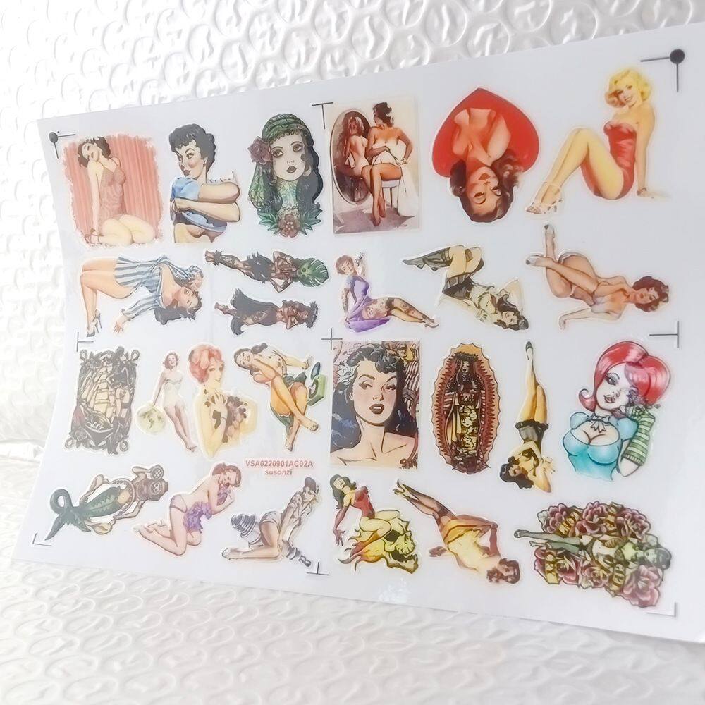 欧美复古美女镂空立体防水笔牙刷水杯装饰贴纸UV转印贴水晶标定制