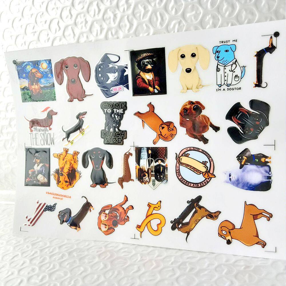 卡通腊肠狗镂空立体防水电动牙刷水杯装饰贴纸UV转印贴水晶标定制