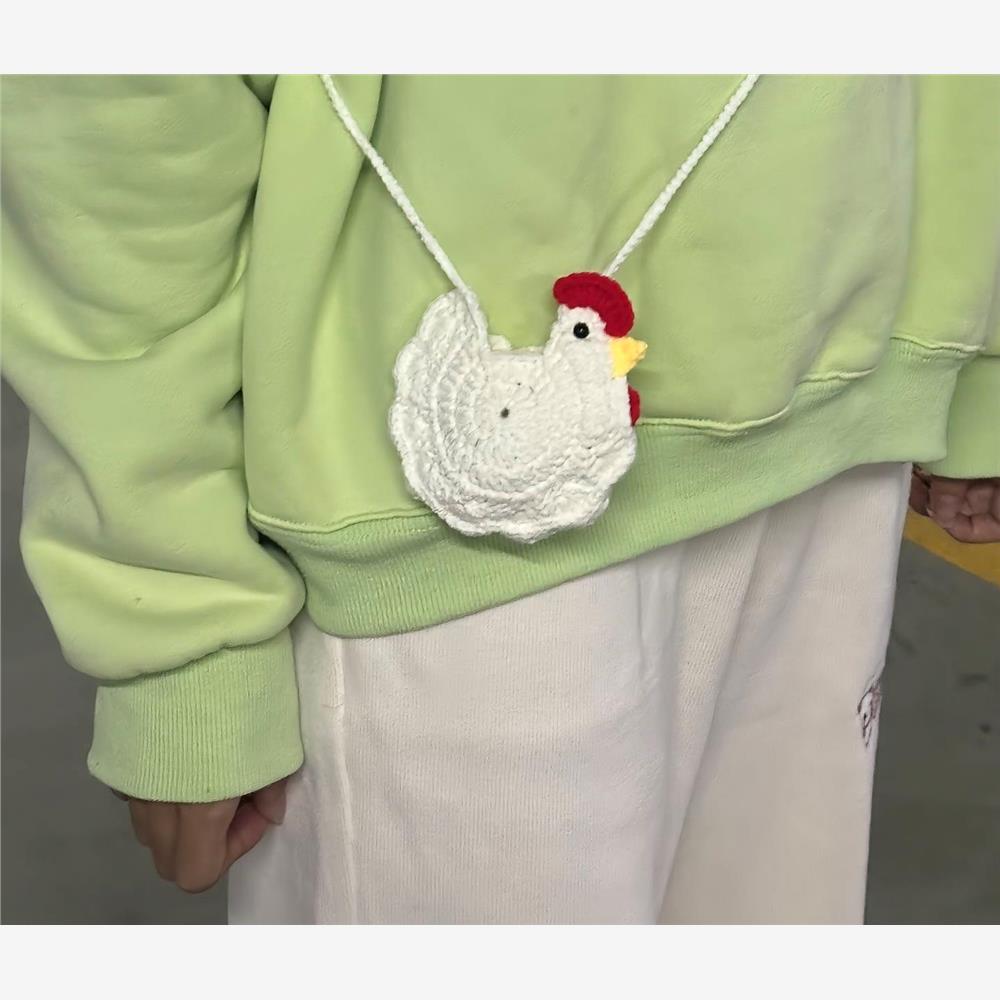 小公鸡白色手工毛线零钱