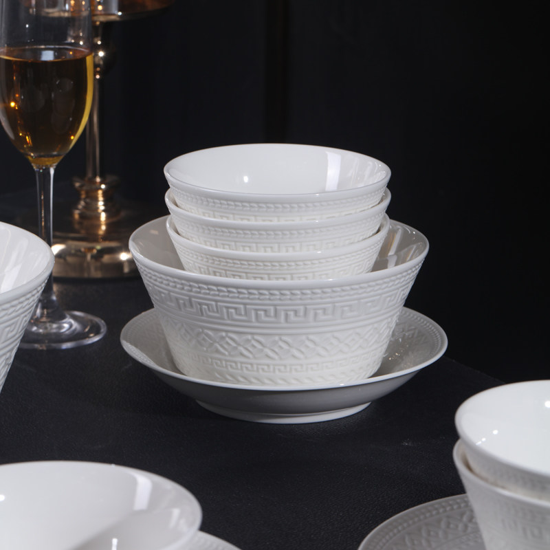 顺祥陶瓷碗家用漂亮的饭碗纯白浮雕碗盘套装米饭碗轻奢高级感餐具,餐饮具,碗,淘宝优惠券,粉丝福利购,淘宝优惠卷