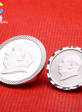 毛主席胸章胸针徽章99纯银红色年代经典毛泽东头像纪念章足银像章