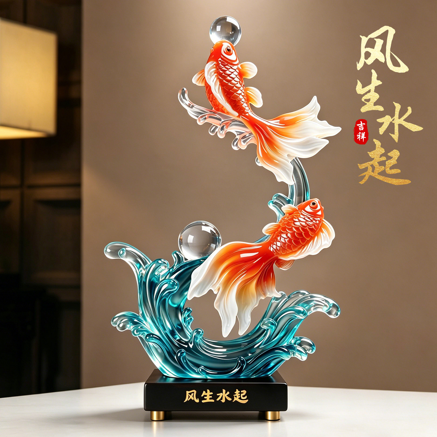 风生水起招财锦鲤鱼摆件