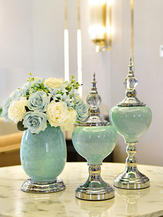 欧式玻璃花瓶陶瓷法式覆古摆件餐桌客厅插情绪稳定花瓶轻奢高级感