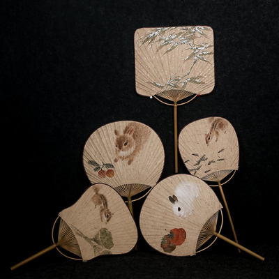 素放斋仿古团扇楮皮熟宣工笔画山水小楷书法空白团扇手绘DIY加长