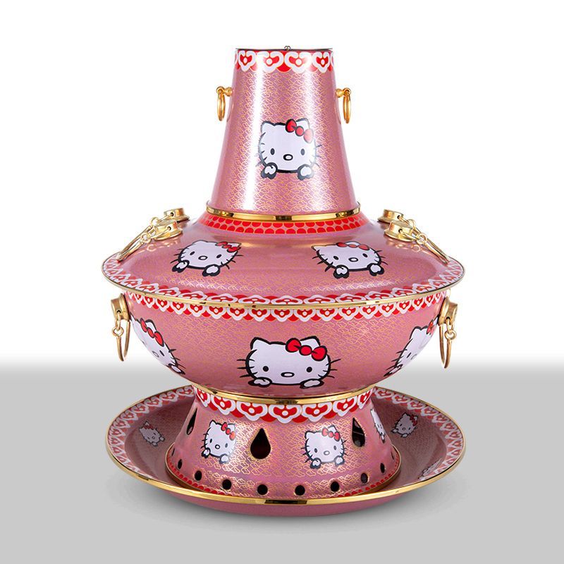 网红HelloKitty珐琅彩环保油铜火锅景泰蓝酒精锅涮羊肉锅家用商用