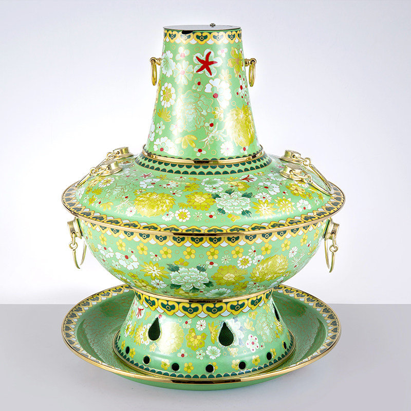 景泰蓝紫铜火锅燃环保油大铜锅加厚铜火锅烧酒精炉用涮肉珐琅铜锅