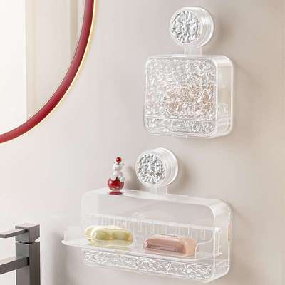 吸盘肥皂盒壁挂式免打孔香皂盒置物架家用浴室带盖沥水洗漱台收纳