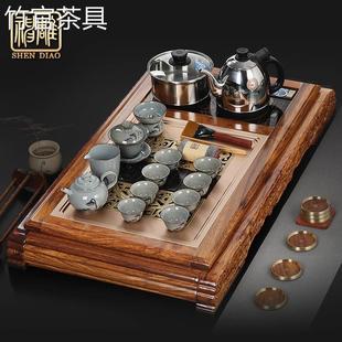 竹官黄花梨实木茶盘全自动电磁炉茶具套装家用客厅茶海功夫茶台大