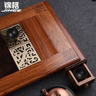 竹官 黄花梨茶盘 实木特大号茶海功夫茶具檀木排水红木茶托盘茶台