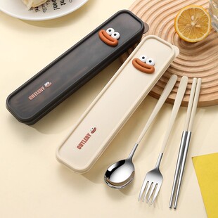 304不锈钢筷子勺子套装便携餐具盒上班族小学生一人用收纳盒餐具