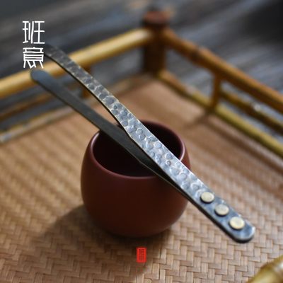 竹官 纯铜茶夹锤纹茶镊子手工锤打制作青铜茶夹复古仿旧茶夹包邮