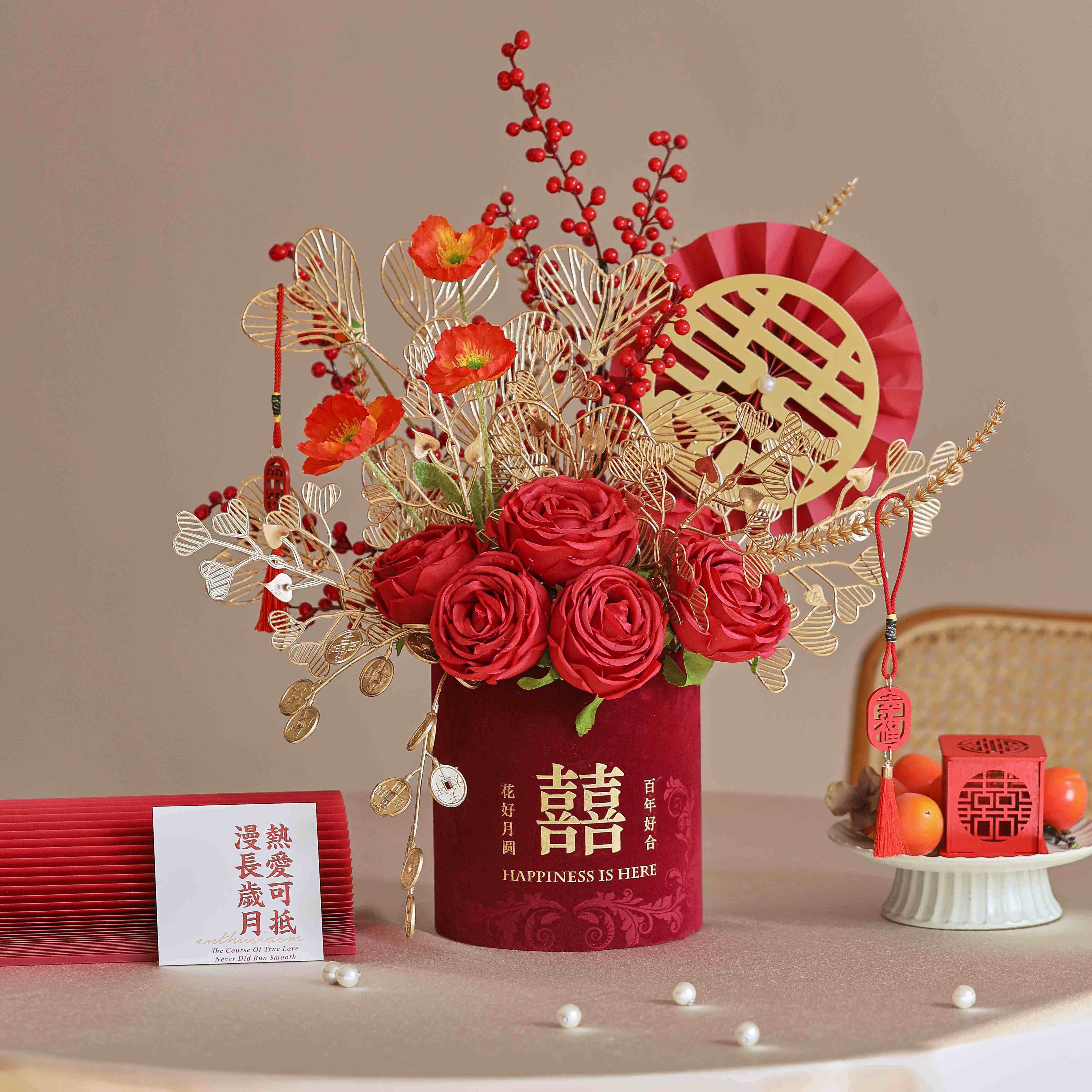 高档结婚礼物送新人新婚客厅装饰福桶插花婚房布置抱抱桶订婚摆件