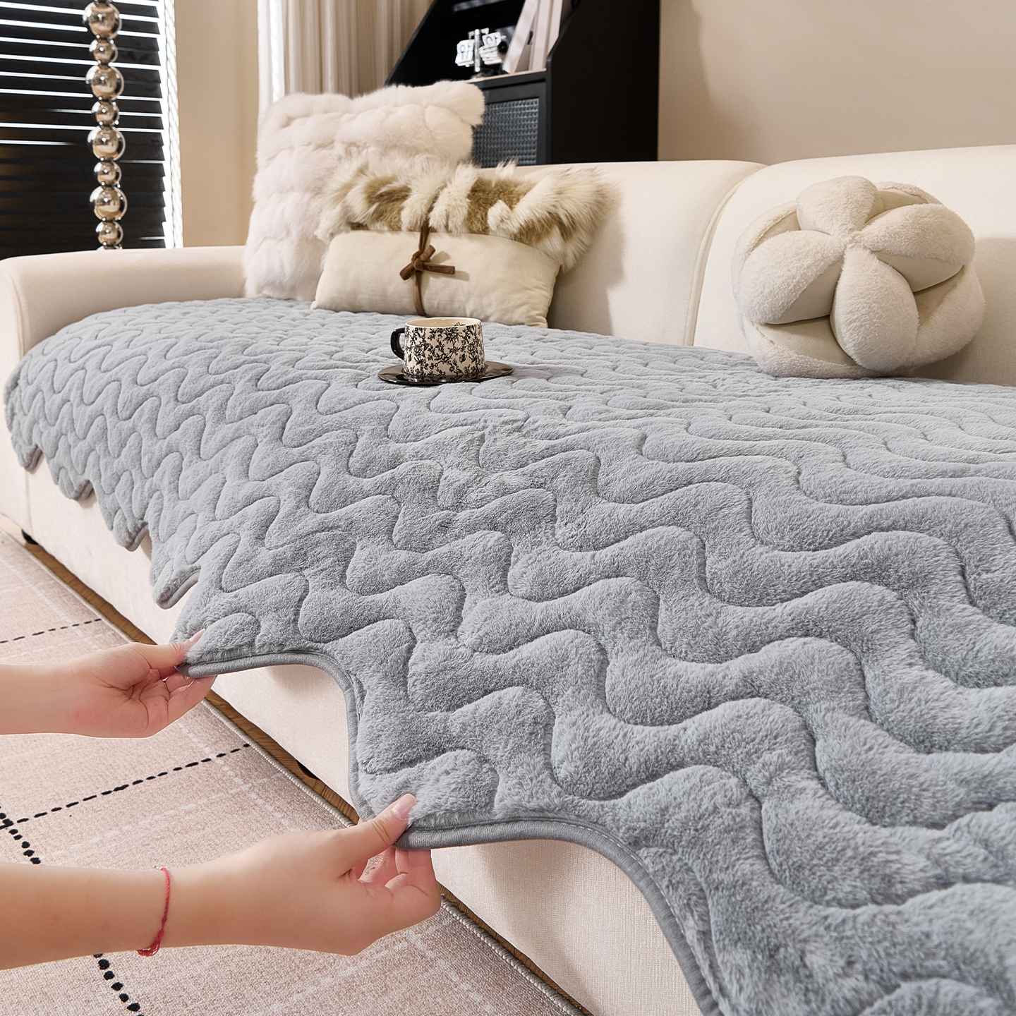 毛绒沙发垫冬季2025新款加厚防滑