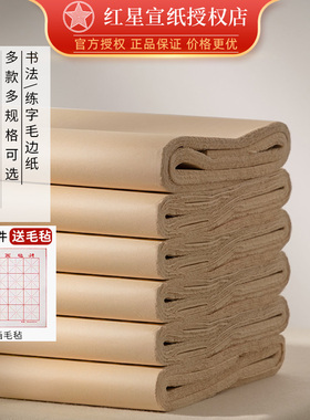 红星宣纸书画纸加厚手工毛边纸书法纯练习专用空白仿古宣纸元书纸黄色初学者毛笔字半生半熟四尺六尺练字用纸