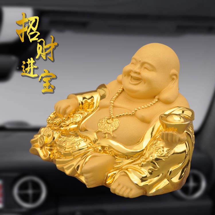 厂家直意绒沙金大如意佛汽车摆件元宝如弥销树勒佛像笑佛保平安脂