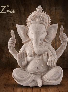 家居装饰创意礼品砂岩佛像工艺品14375印度象头神树脂摆件