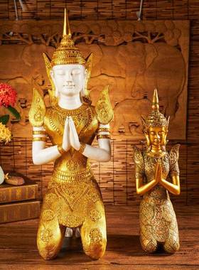 东南亚迎宾佛像摆件泰国跪佛摆件餐厅会所树脂禅意工艺品