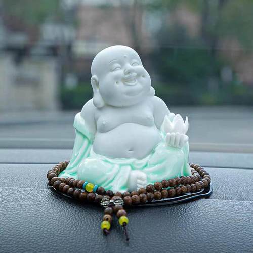 创意陶瓷笑口常开车弥勒佛家艺居装饰品汽件办公室AZO摆客厅佛像
