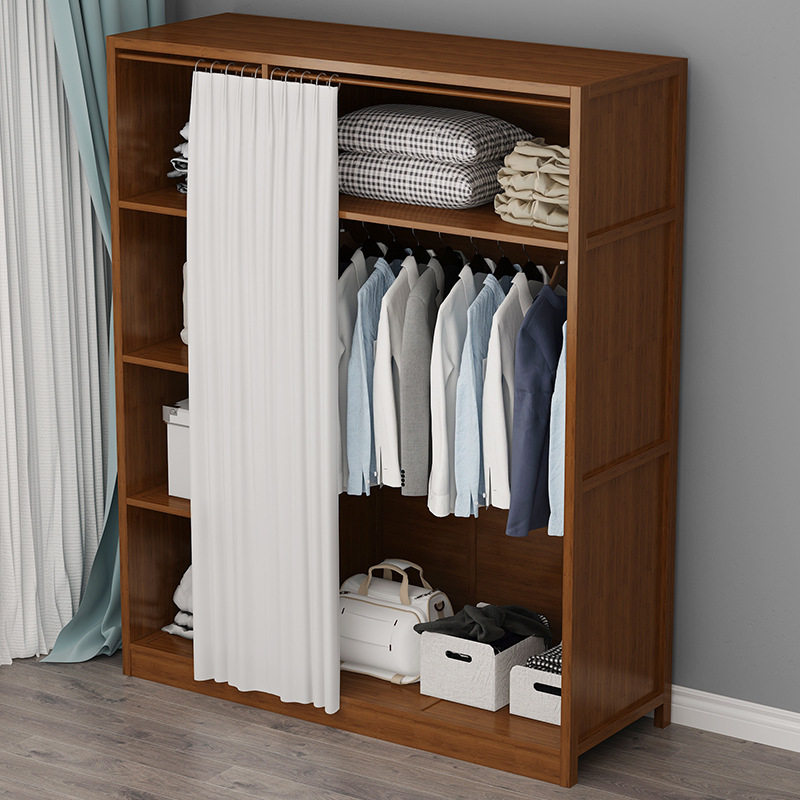 衣柜衣帽间架简易实木挂衣卧室楠竹无门小户型放被子出租房推拉门