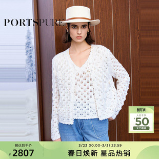 宝姿PORTSPURE女装 女 秋冬浪漫立体钩花设计度假镂空针织开衫